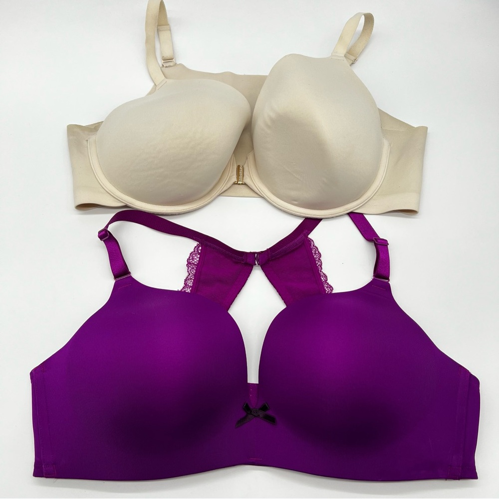 Cacique Lot of 2 Purple and Cream Bras-Size 40D